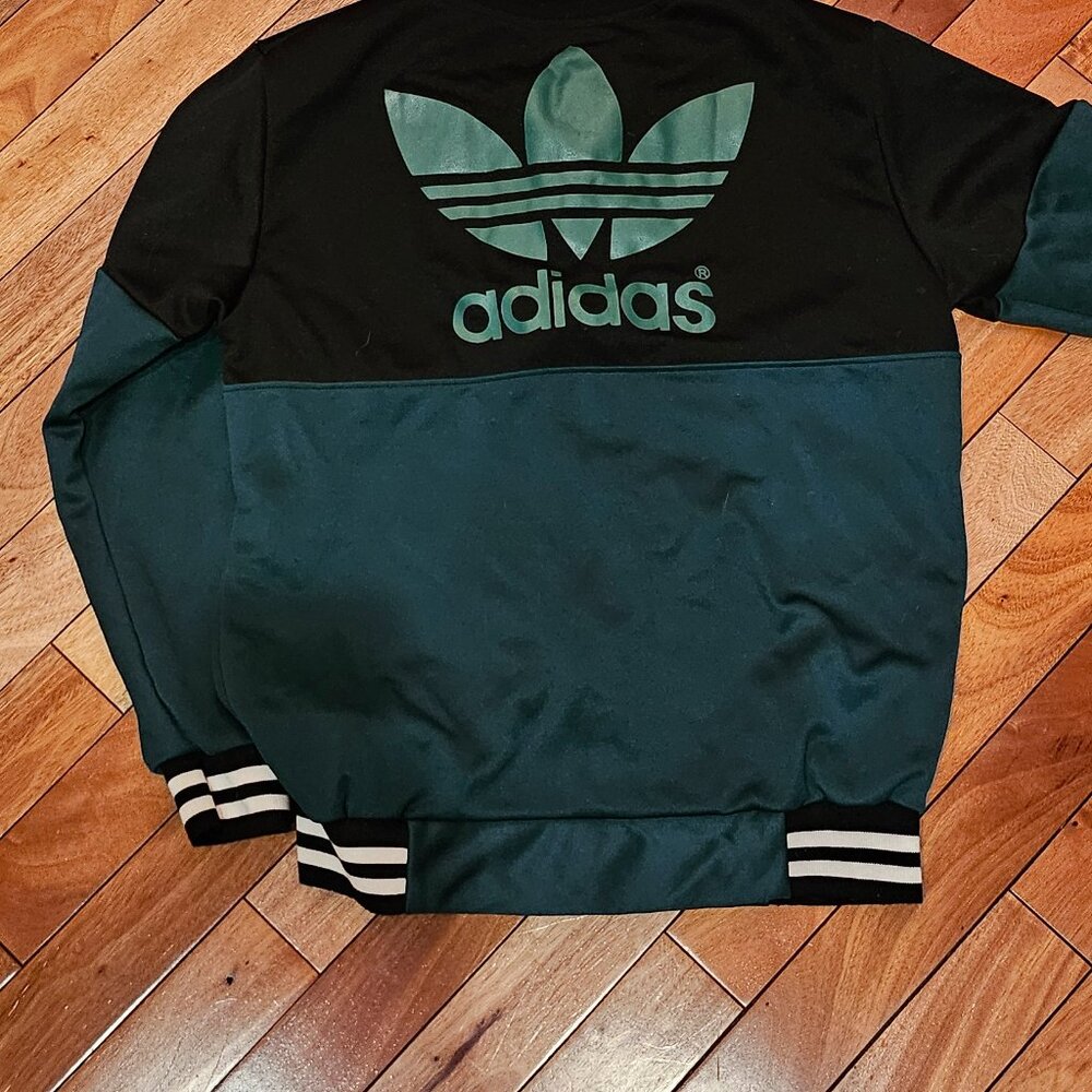 Size S ADIDAS TWO COLOR ATHLETIC SPORT GREEN BLACK TRACK JACKET ZIP UP